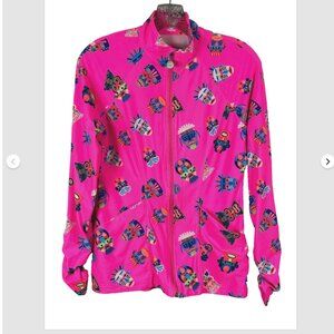 Tzu Tzu Sasha  Medium Jacket Top Pink Tribal Mask Long Sleeve Full Zip